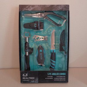 Realtree Fishing New 5 Piece Angler Combo / Knife / Pliers / Fish Gripper / Tool